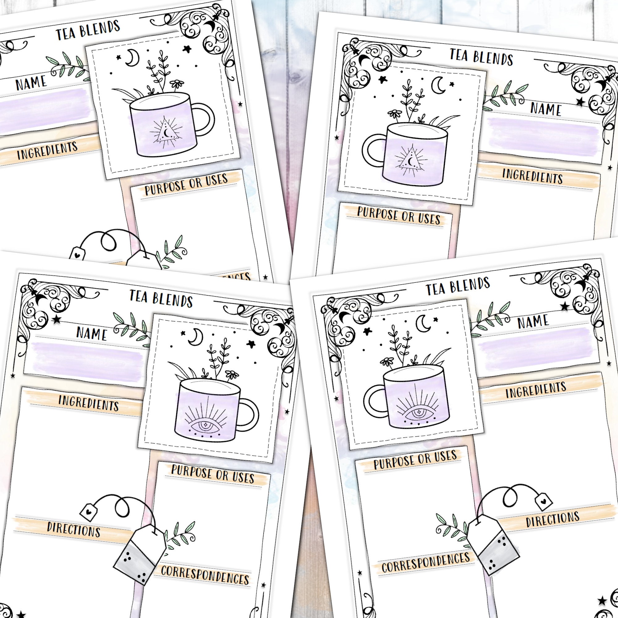 Tea Blending Worksheets Simple Correspondences Herbology - Etsy