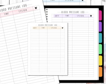 Simple Blood Pressure Printable  Log | High BP Tracker Template | Heart Rate Journal | Hypertension Monitor | Medical Log Book | PDF