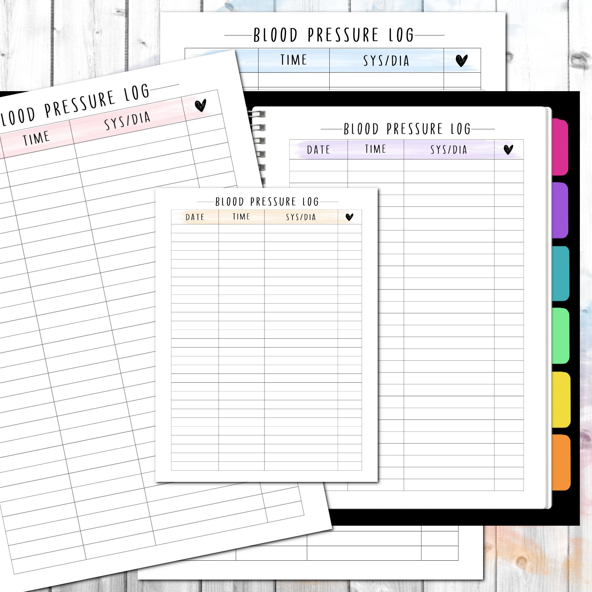 Simple Blood Pressure Printable Log | High BP Tracker Template | Heart ...