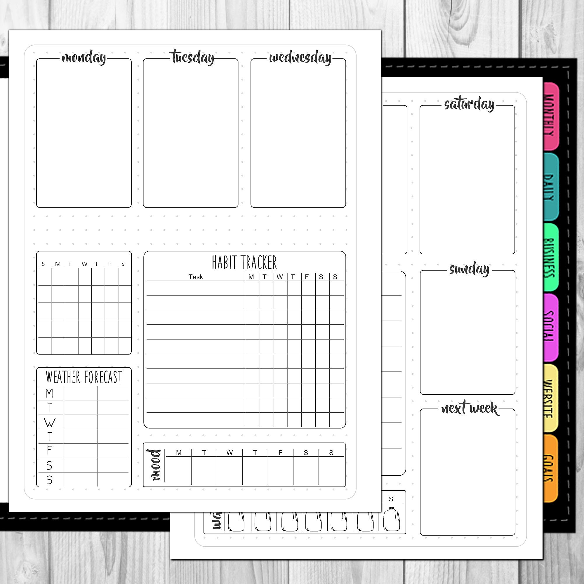 bullet journal weekly planner printable v2 instant download etsy