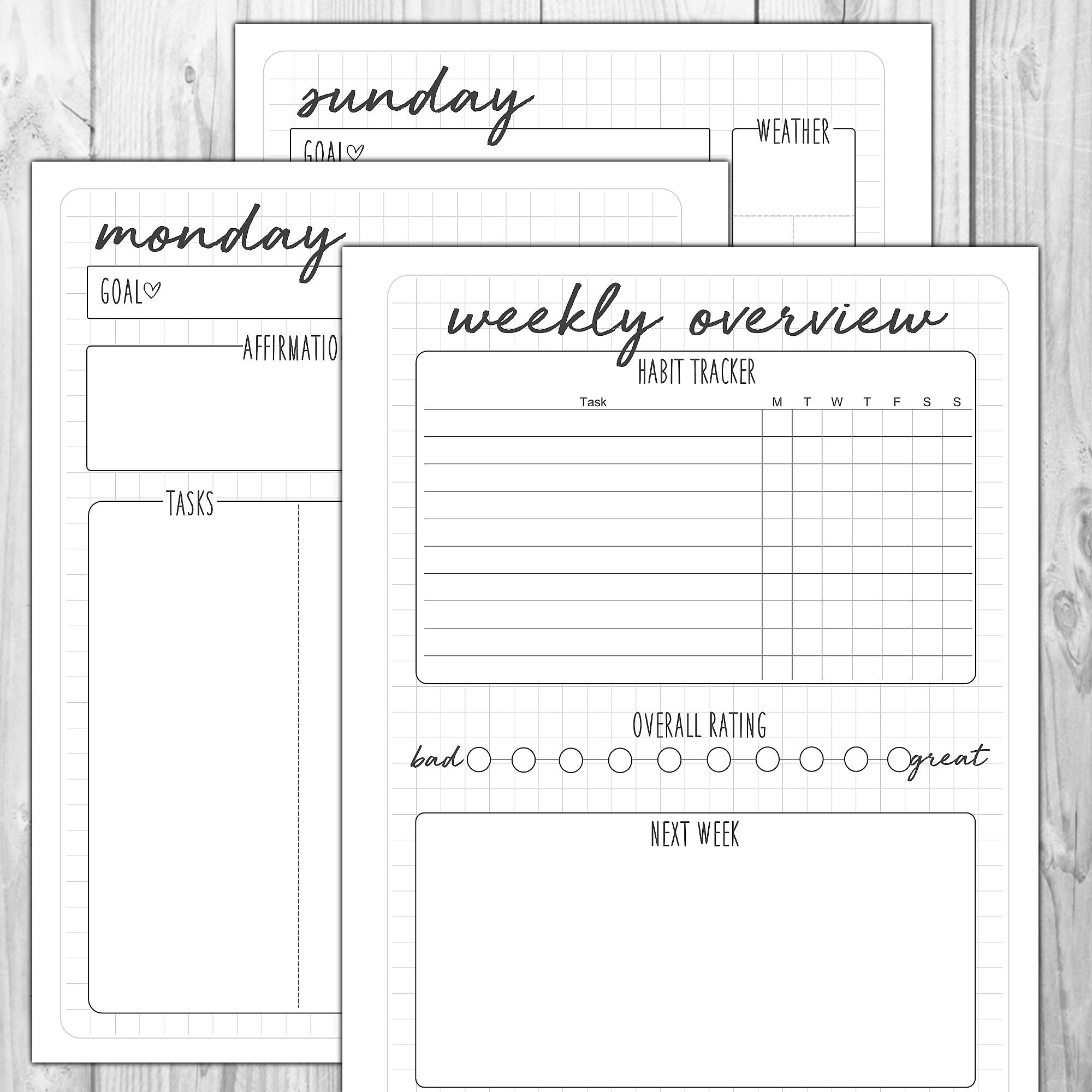 Daily Planner Printable Undated Multiple Printable Sizes | Etsy