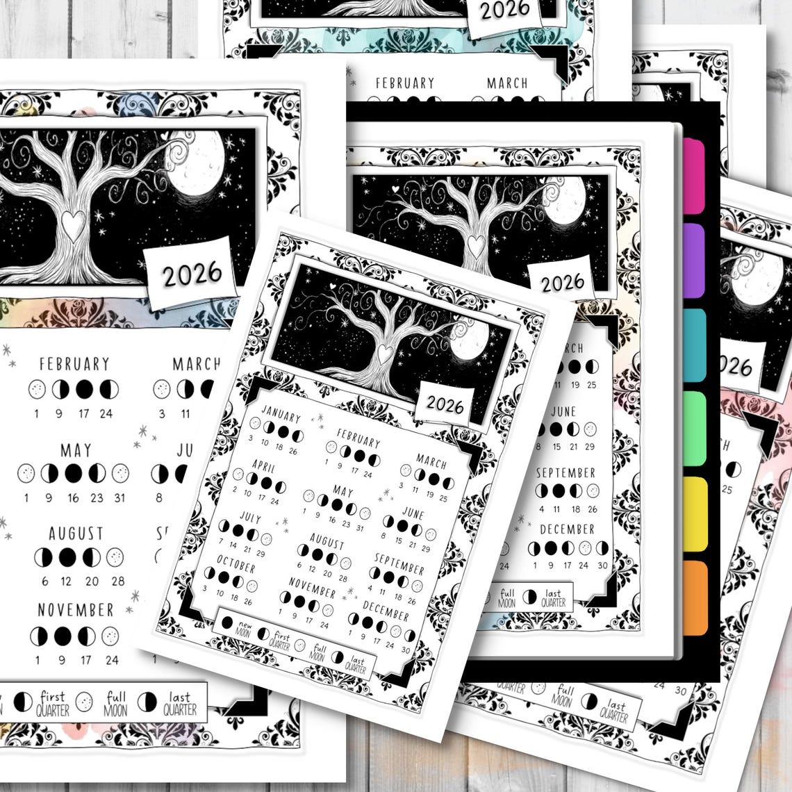 Simple 2026 Lunar Calendar Northern Hemisphere | Moon Phase | Moon ...