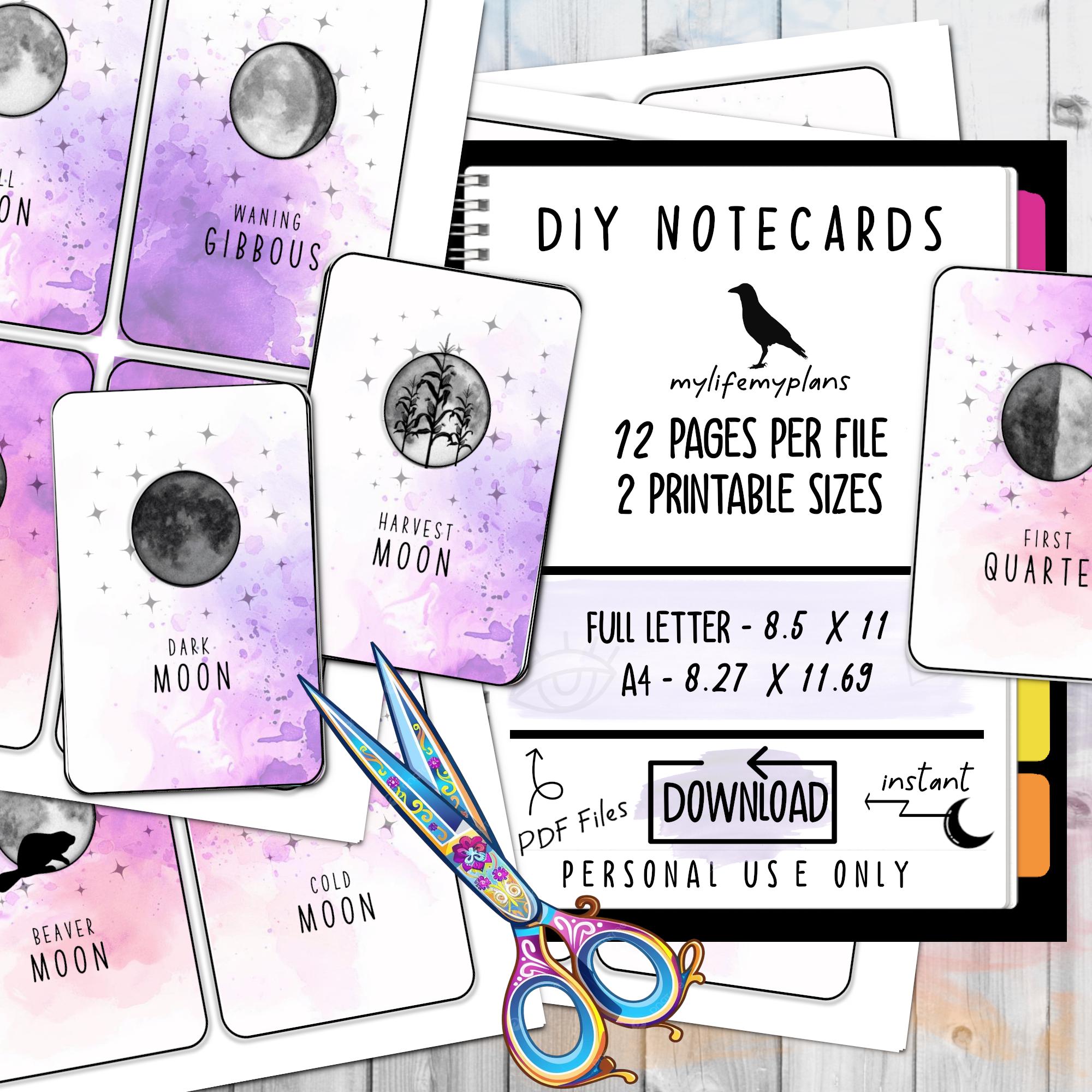 Purple Moon Cards | DIY Journaling Notecards | Moon Phase | Monthly ...