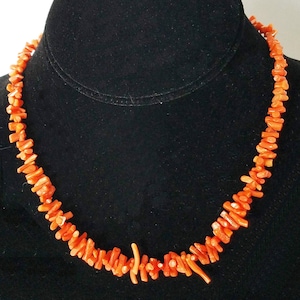 Deep Red Branch Coral Necklace with Original Filigree Clasp, 16 in, Graduated Natural Salmon Skin Coral Branch, from Hawaii 1980s, Not Worn