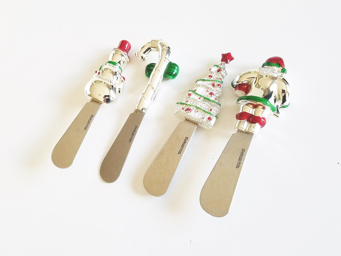 CHRISTMAS Spreader Knife Set 4 Stainless Steel Table Serving Etsy