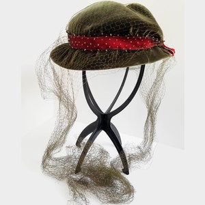 Neiman Marcus Vintage Hat from Irene of NY - Green Velvet, Red Trim, Sparkles with Netting - XS