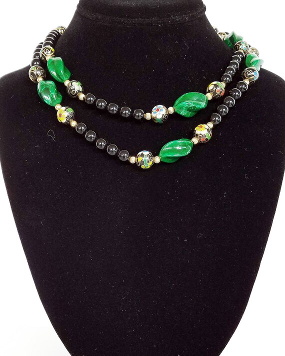 Vintage Handmade Gold Cloisonne Bead Dangle Earrings Gem