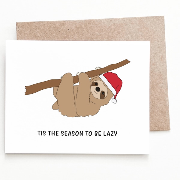 Funny Sloth Christmas Card, Holiday Christmas Gift for Him or Her