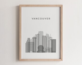 Vancouver City Skyline Poster, Vancouver Landmark Art Print