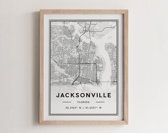 Jacksonville Map Poster Print, Modern Jacksonville Street Map Decor