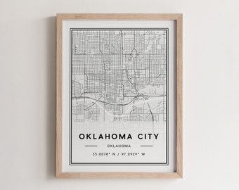 Oklahoma City Map Poster Print, Modern Oklahoma City Street Map Decor