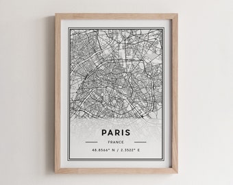 Paris Map Poster Print, Modern Paris Street Map Decor