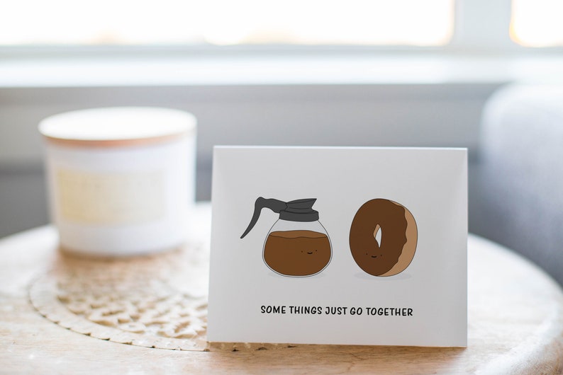 Wedding Gift for Bride and Groom Funny Coffee and Donut Wedding Card