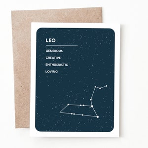 Carte de voeux du zodiaque Lion, cadeau astrologie pour lui ou elle