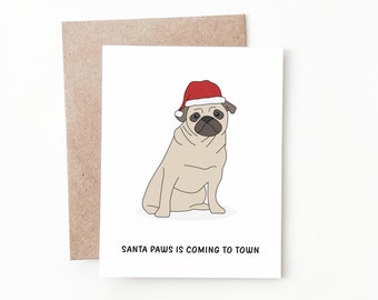 Funny Pug Christmas Card, Dog Christmas Gift Card for Dog Lover