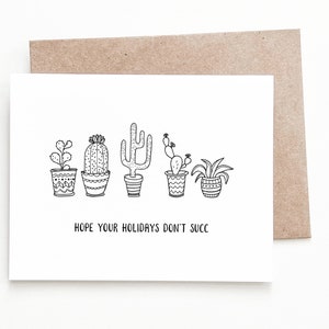 Divertida tarjeta navideña para amantes de las plantas, juego de palabras con cactus