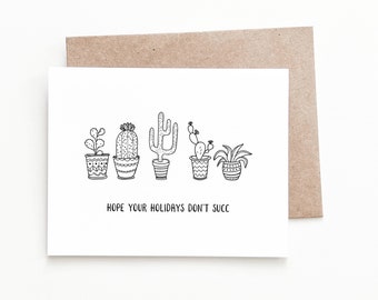 Funny Christmas Card for Plant Lover, Cactus Holiday Card Pun