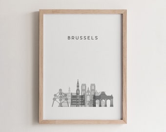 Brussels City Skyline Poster, Belgium Landmark Art Print