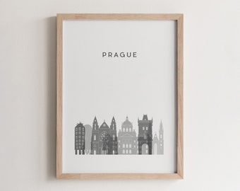 Prague City Skyline Poster, Czech Republic Landmark Art Print