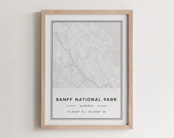 Banff National Park Map Poster Print, Modern Banff National Park Street Map Decor