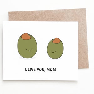 Divertida tarjeta para el Día de la Madre con aceitunas, regalo para el Día de la Madre de un hijo o una hija