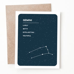 Carte de voeux du zodiaque Gémeaux, cadeau astrologie pour lui ou elle