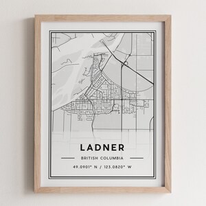 Impression d'affiche de carte de Ladner, décor de carte de rue de Ladner moderne