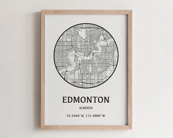 Edmonton City Map Poster, Alberta Travel Art Print