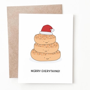 Carte de Noël bagel drôle tout, cadeau de Noël fait main drôle pour lui ou elle