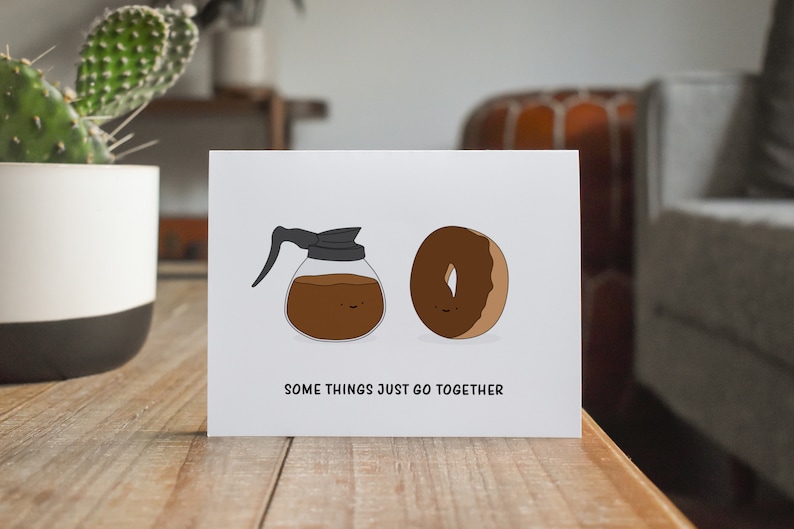 Wedding Gift for Bride and Groom Funny Coffee and Donut Wedding Card