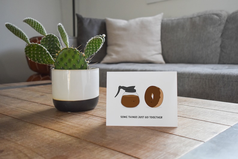 Wedding Gift for Bride and Groom Funny Coffee and Donut Wedding Card