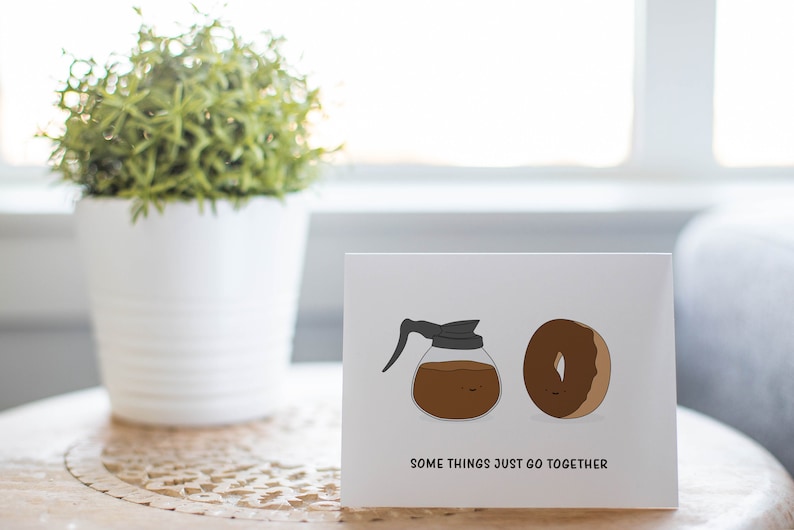 Wedding Gift for Bride and Groom Funny Coffee and Donut Wedding Card
