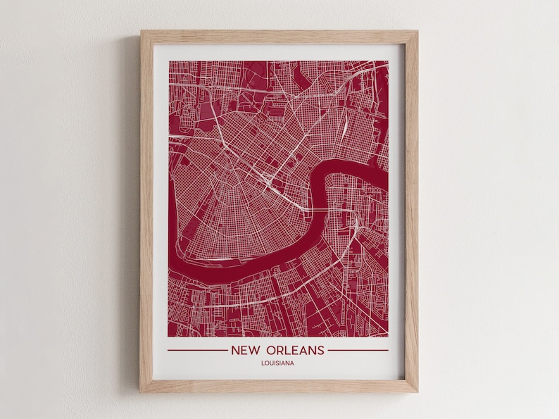 New Orleans Map Poster Print Wall Art Modern Louisiana Gift for Home and Office
