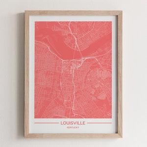 Louisville Map Poster Print Wall Art, Cadeau moderne du Kentucky pour la maison et le bureau