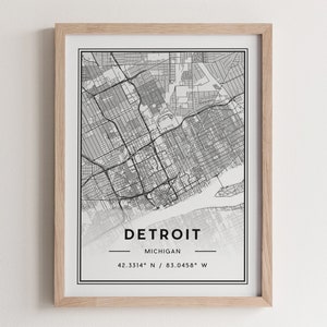 Detroit Map Poster Print, Modern Detroit Street Map Decor