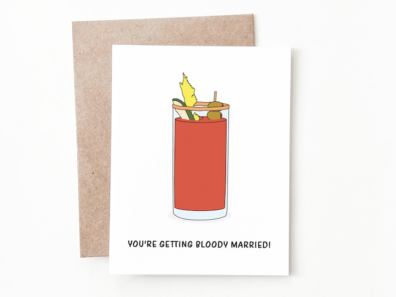 Funny Bloody Mary Engagement Card, Bridal Shower Gift for Bride image 1