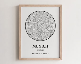 München Stadt Karte Poster, Deutschland Reise Kunstdruck