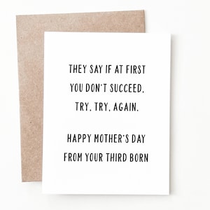 Tarjeta divertida para el Día de la Madre, tarjeta para el tercer hijo para mamá
