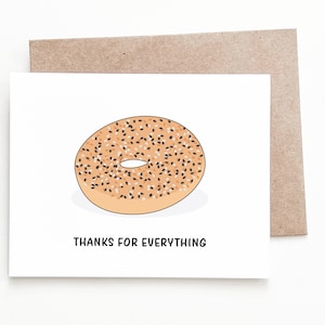 Tarjeta de agradecimiento divertida por todo tipo de bagels, regalo de agradecimiento por bagels para él o para ella