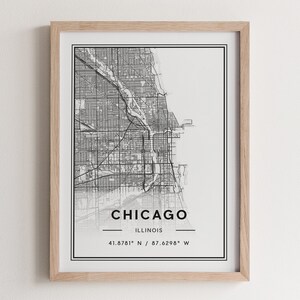 Impression d'affiche de carte de Chicago, décor de carte de rue de Chicago moderne
