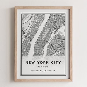 Impression d'affiche de carte de la ville de New York, décor de plan de rue moderne de la ville de New York