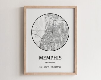 Memphis City Map Poster, Tennessee Travel Art Print