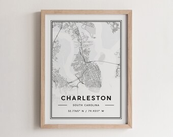 Charleston Map Poster Print, Modern Charleston Street Map Decor