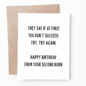 Funny Middle Child Birthday Card, Middle Child Birthday Gift for Mom or Dad