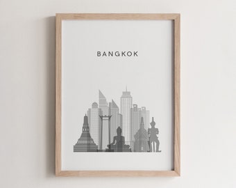 Bangkok City Skyline Poster, Thailand Landmark Art Print