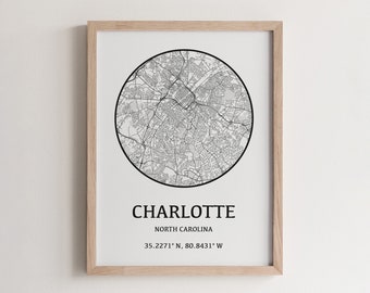 Charlotte City Map Poster, North Carolina Travel Art Print