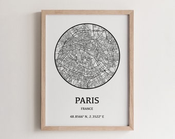 Paris City Map Poster, France Travel Art Print