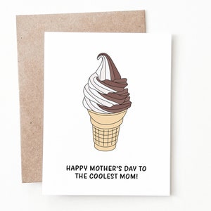 Carte de fête des mères drôle de crème glacée, cadeau de fête des mères pour maman d'une fille ou d'un fils