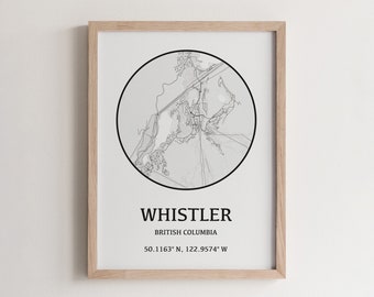 Whistler City Map Poster, BC Travel Art Print