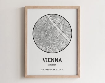 Vienna City Map Poster, Austria Travel Art Print